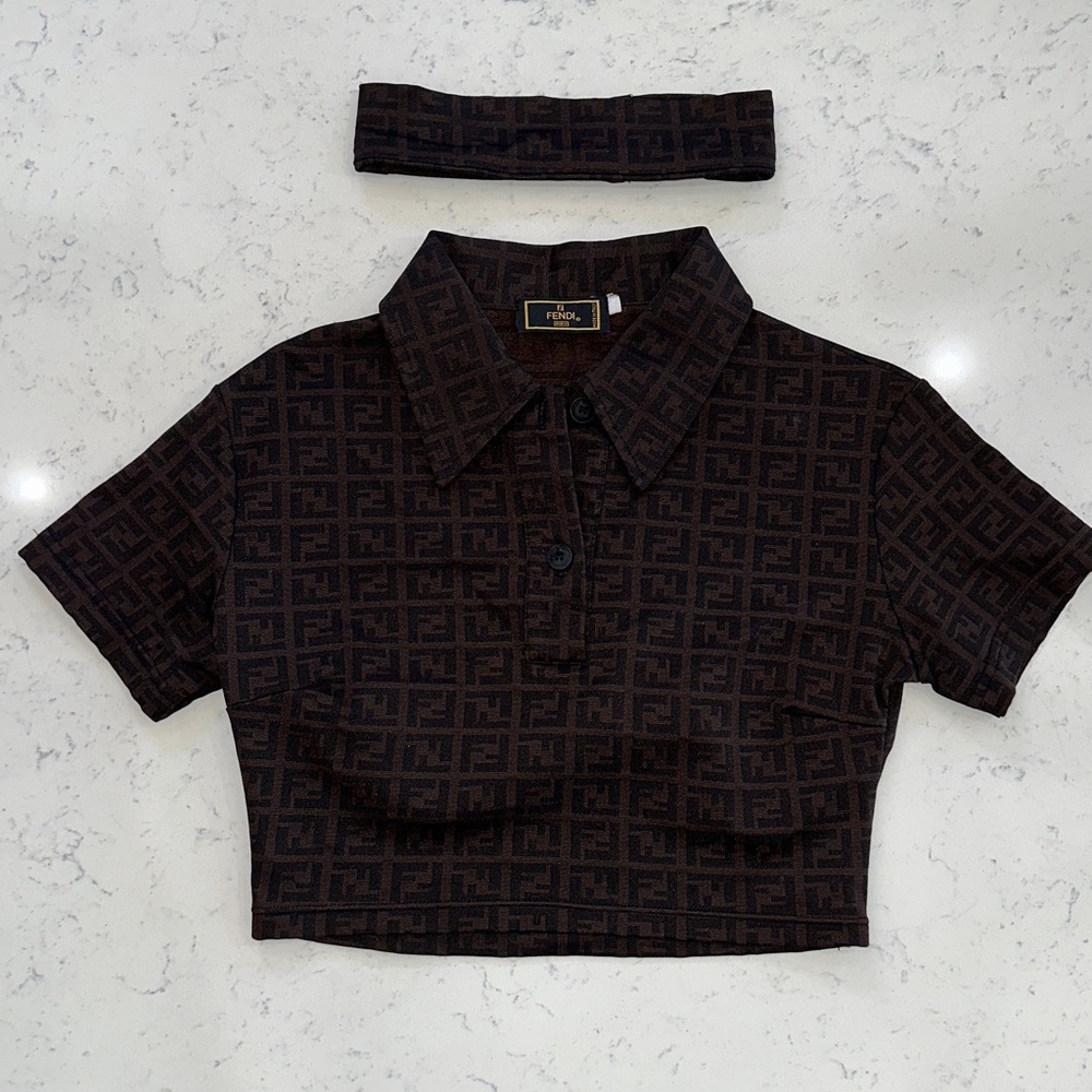 Fendi vintage cropped custom tailored polo and headband